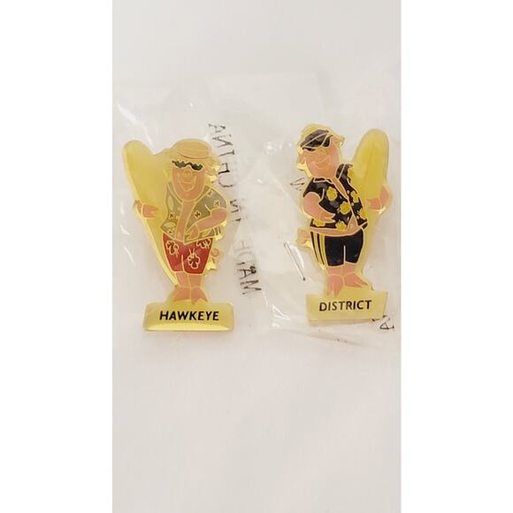 Vintage Hawaiian Surf Pigs Hogs w Surf Boards Hawkeye District Pins Set of 2 - Picture 1 of 6